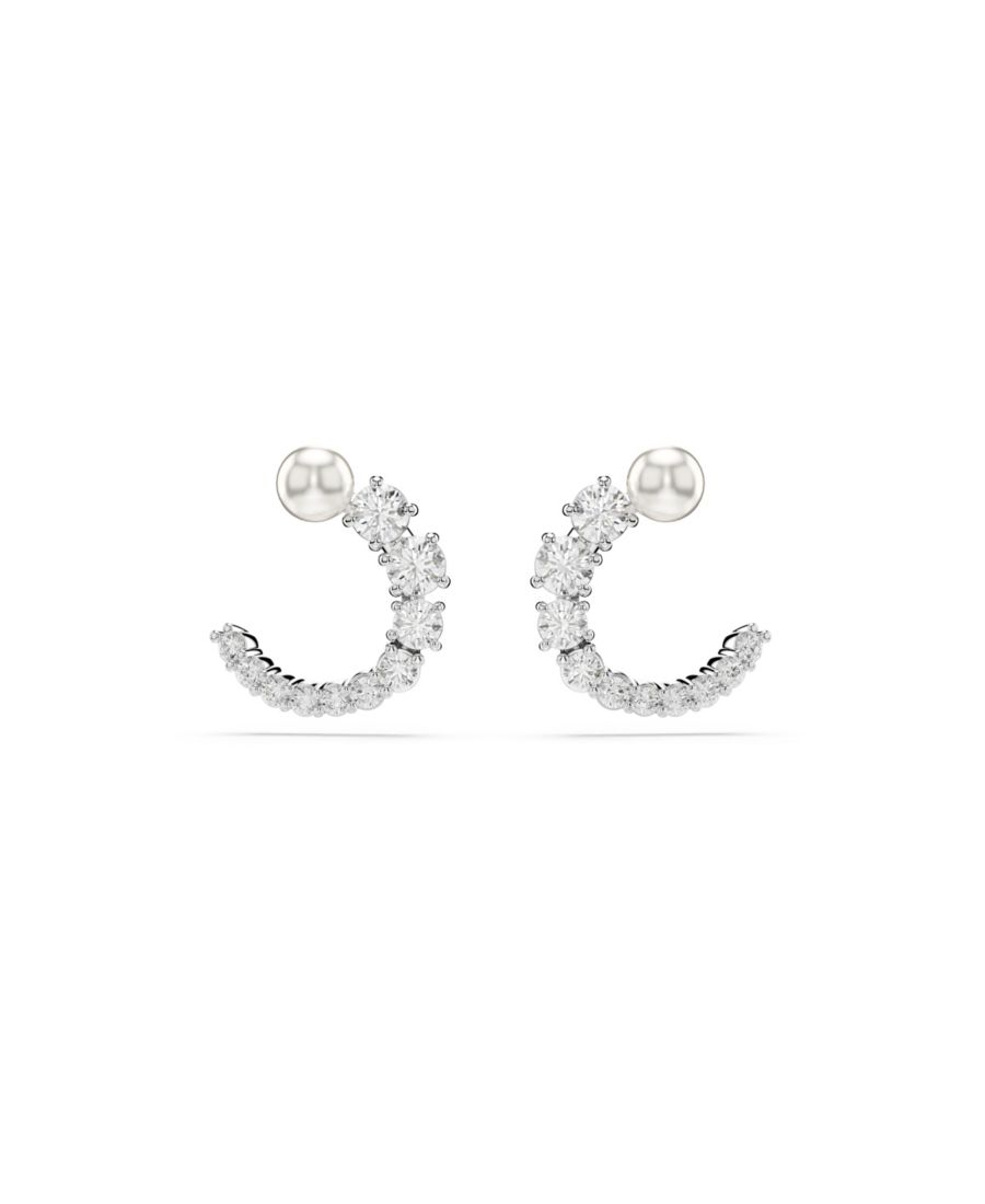 

Серьги-кольца Матрица с кристальными жемчужинами, круглой огранки, белого цвета Swarovski, Silver