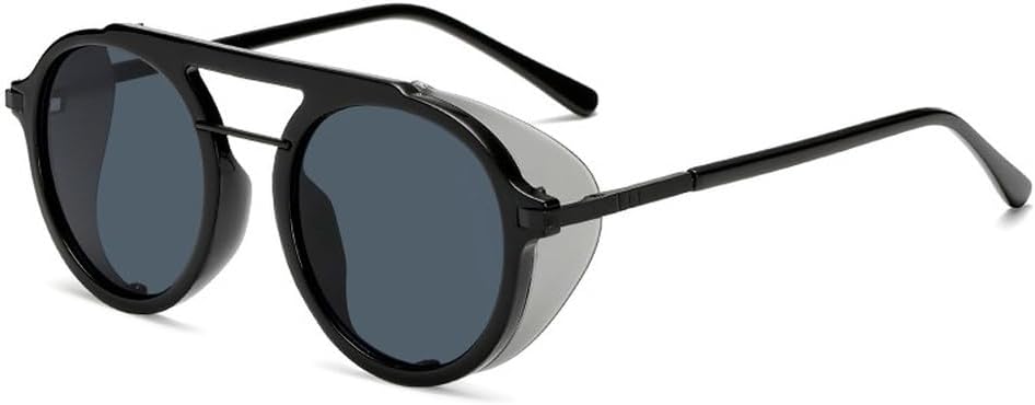 

Солнцезащитные очки в стиле стимпанк для мужчин и женщин, модные круглые солнцезащитные очки-щитки для женщин, винтажные панк-очки с защитой от УФ-излучения UV400 TKKTLLT, C1 Black-black