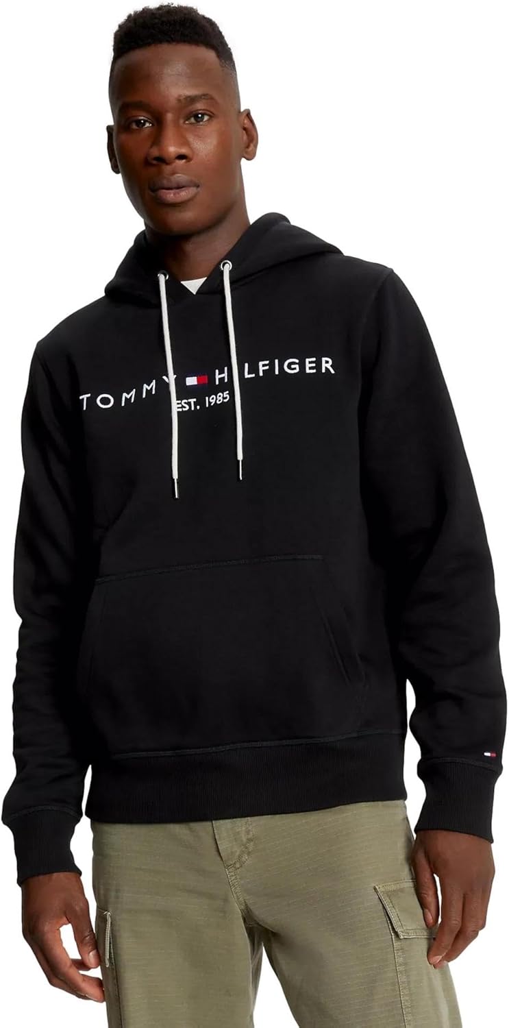 

Мужская культовая флисовая толстовка с вышитым логотипом Tommy Hilfiger, коллекция 2024, размер M, черный, Dark Sable Black