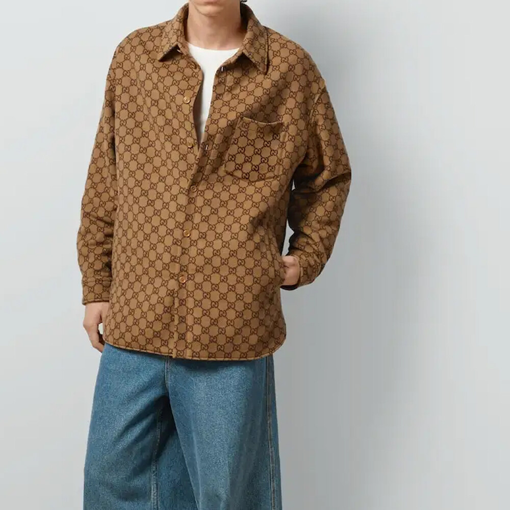 Рубашка мужская Gucci, классическая, коричневый — фото 4