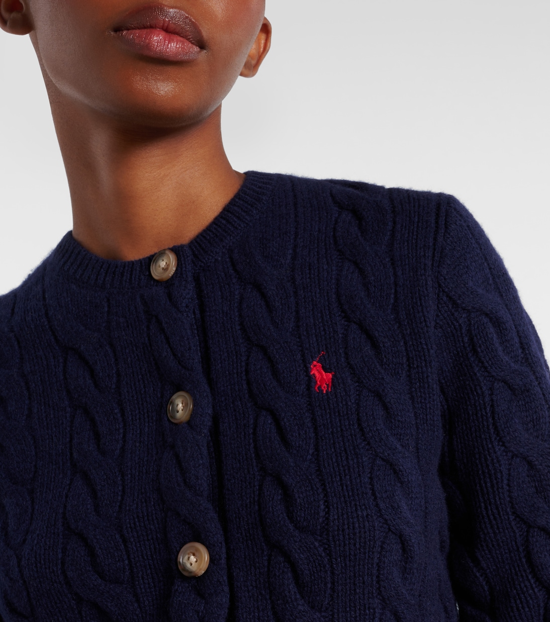 Кардиган из шерсти и кашемира, связанный косами Polo Ralph Lauren, Hunter Navy — фото 4