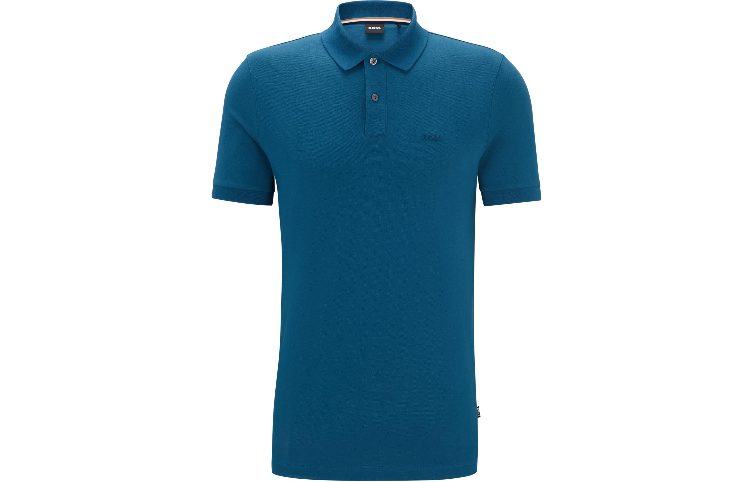 

Хлопковая поло с вышитым логотипом HUGO BOSS, синяя