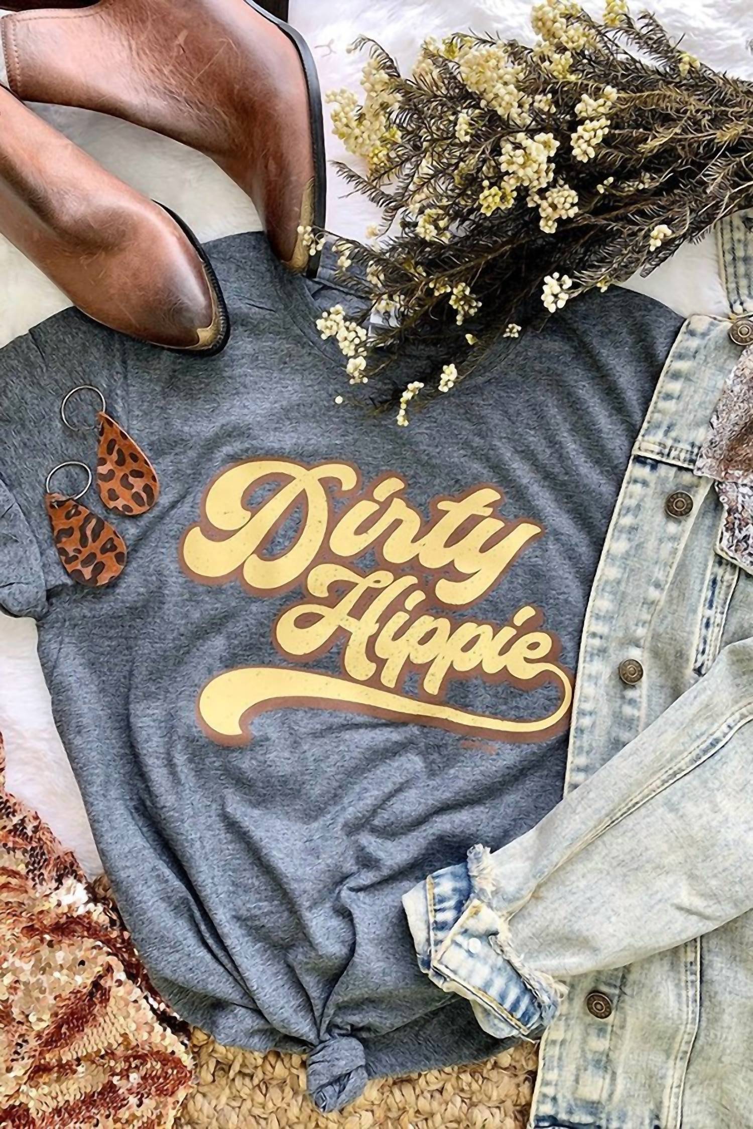 

Футболка унисекс Dirty Hippie серого цвета Gildan