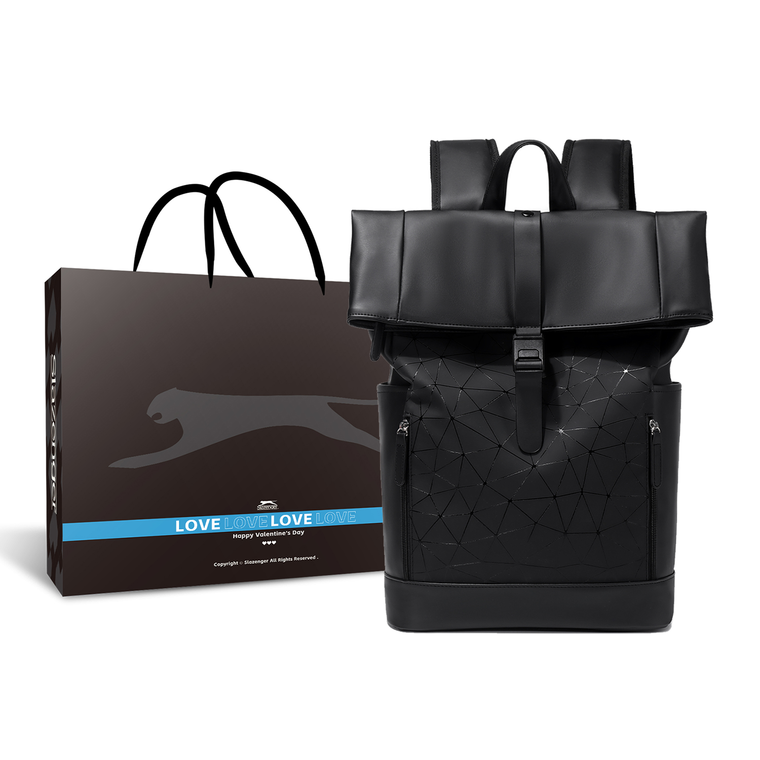 

Slazenger Мягкий кожаный рюкзак унисекс черный с шестиугольным узором, Diamond Pattern Black Shopping Bag