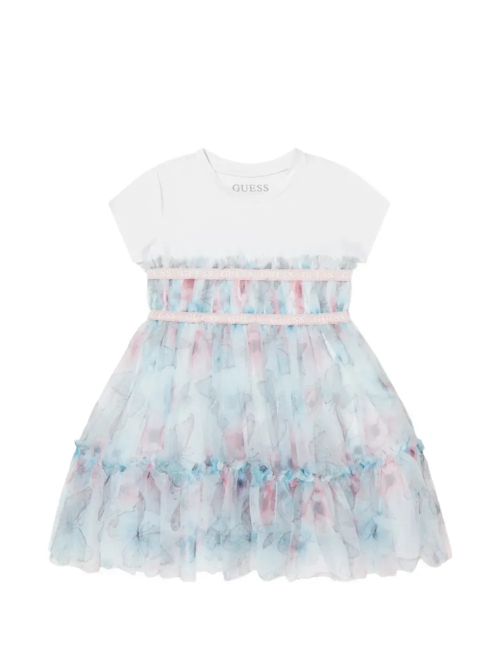 Платье с оборками и принтом бабочек Guess kids, белый