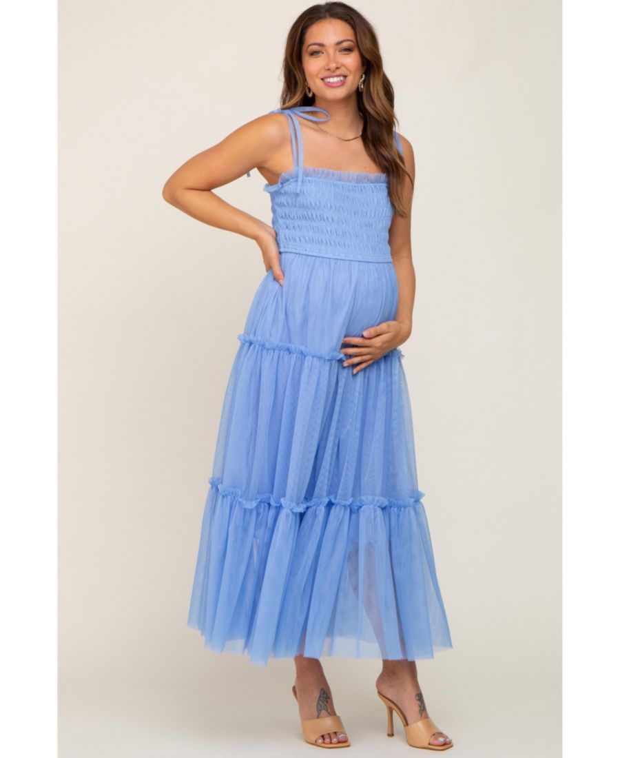 

Платье-миди для беременных, светло-голубое, с присборенной сетчатой вставкой Pinkblush, Light blue