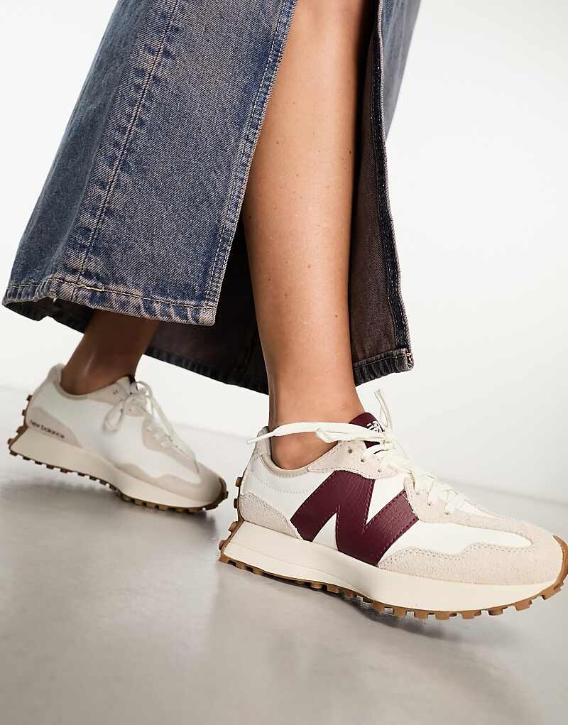 Кроссовки New Balance 327 кремового и бордового цветов