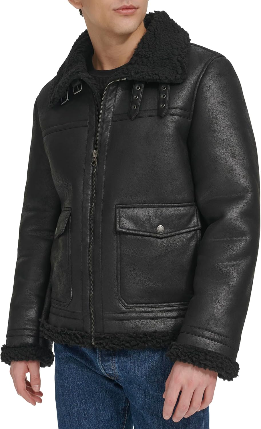 Мужская куртка-авиатор Levi's из искусственной овчины Rancher, Black Solid — фото 3
