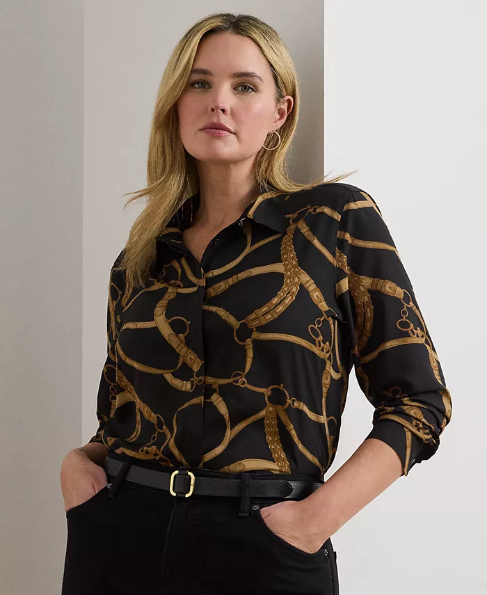 

Рубашка большого размера с классическим кроем и принтом пояса из крепа Lauren Ralph Lauren, черный