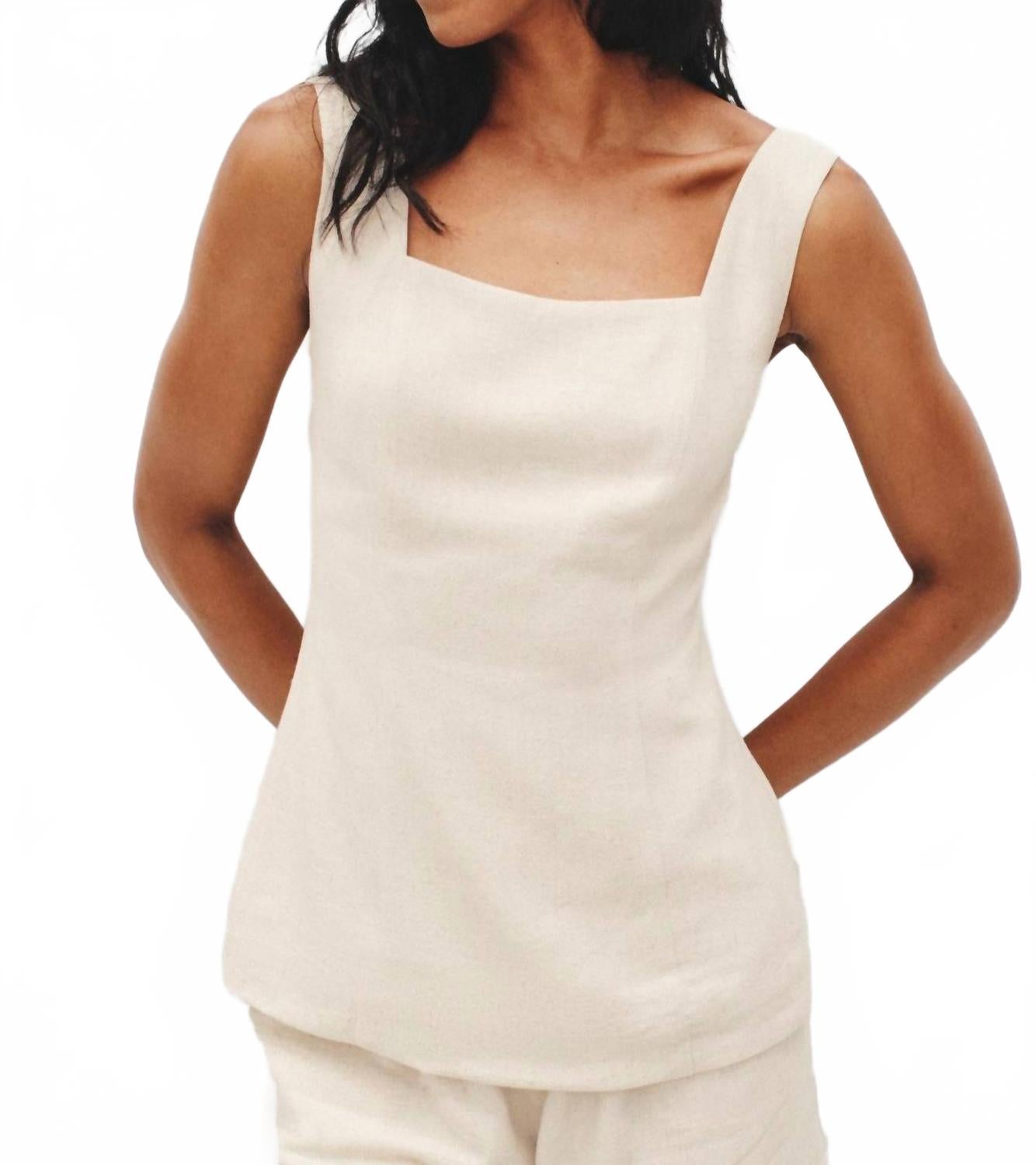 

Льняной топ с квадратным вырезом белого цвета MOON RIVER