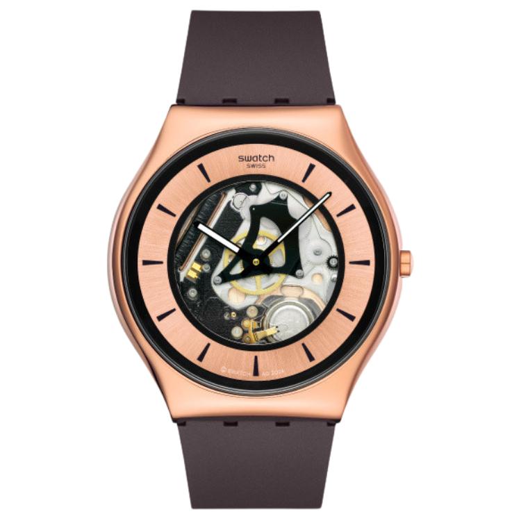 

SWATCH Часы Ultra thin Collection Quartz Movement Unisex Watch 42mm Cut Out Dial Stainless Steel Case Silicone Strap, Skeleton Dial