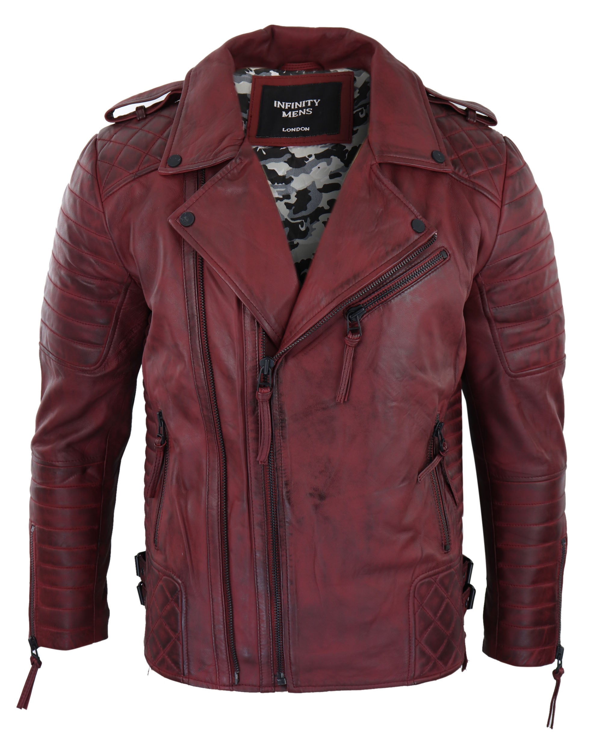

Кожаная куртка байкера с перекрестной молнией TruClothing, цвет burgundy