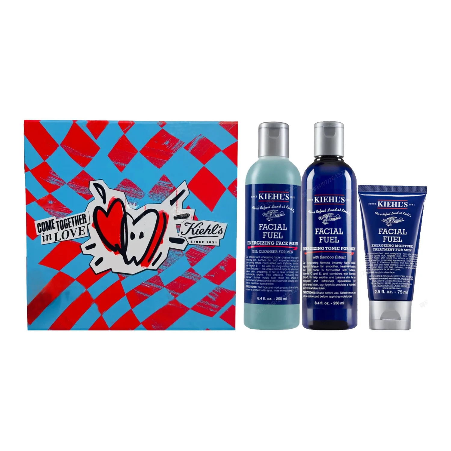 Kiehl's Набор для ухода за кожей с календулой, увлажняющий и успокаивающий, 75 мл + 250 мл + 250 мл, Men's Revitalizing Cleanser Gel 250ml+Men's Hydrating Toner 250ml+Men's Active Hydrating Lotion 75ml
