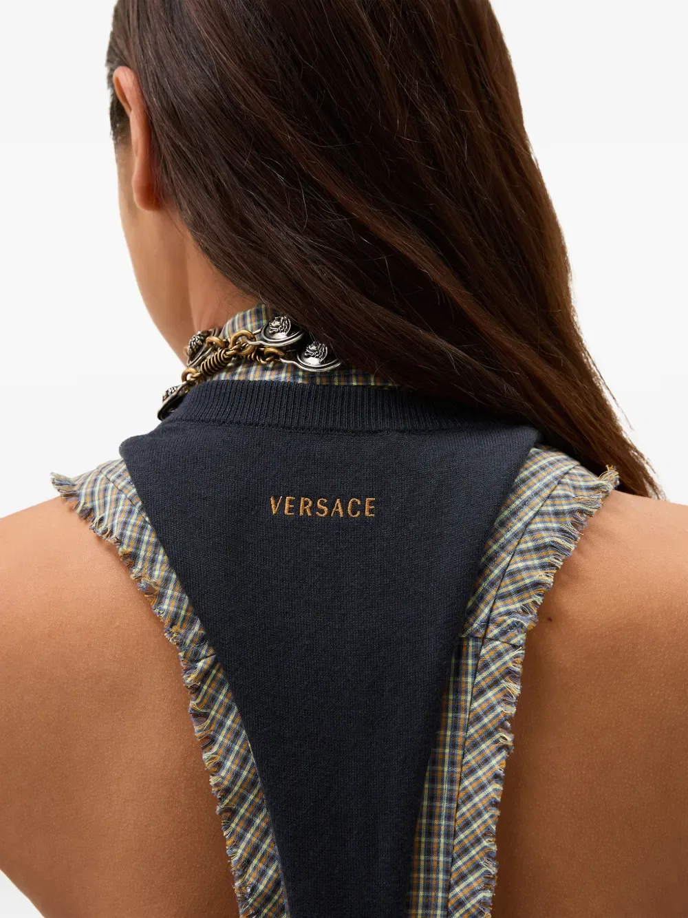 Вязаный топ из хлопка и кашемира Versace, синий — фото 4