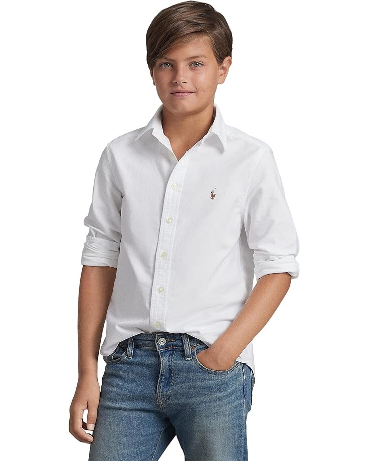Рубашка Polo Ralph Lauren Kids Cotton Oxford Sport Shirt, белый — фото 3