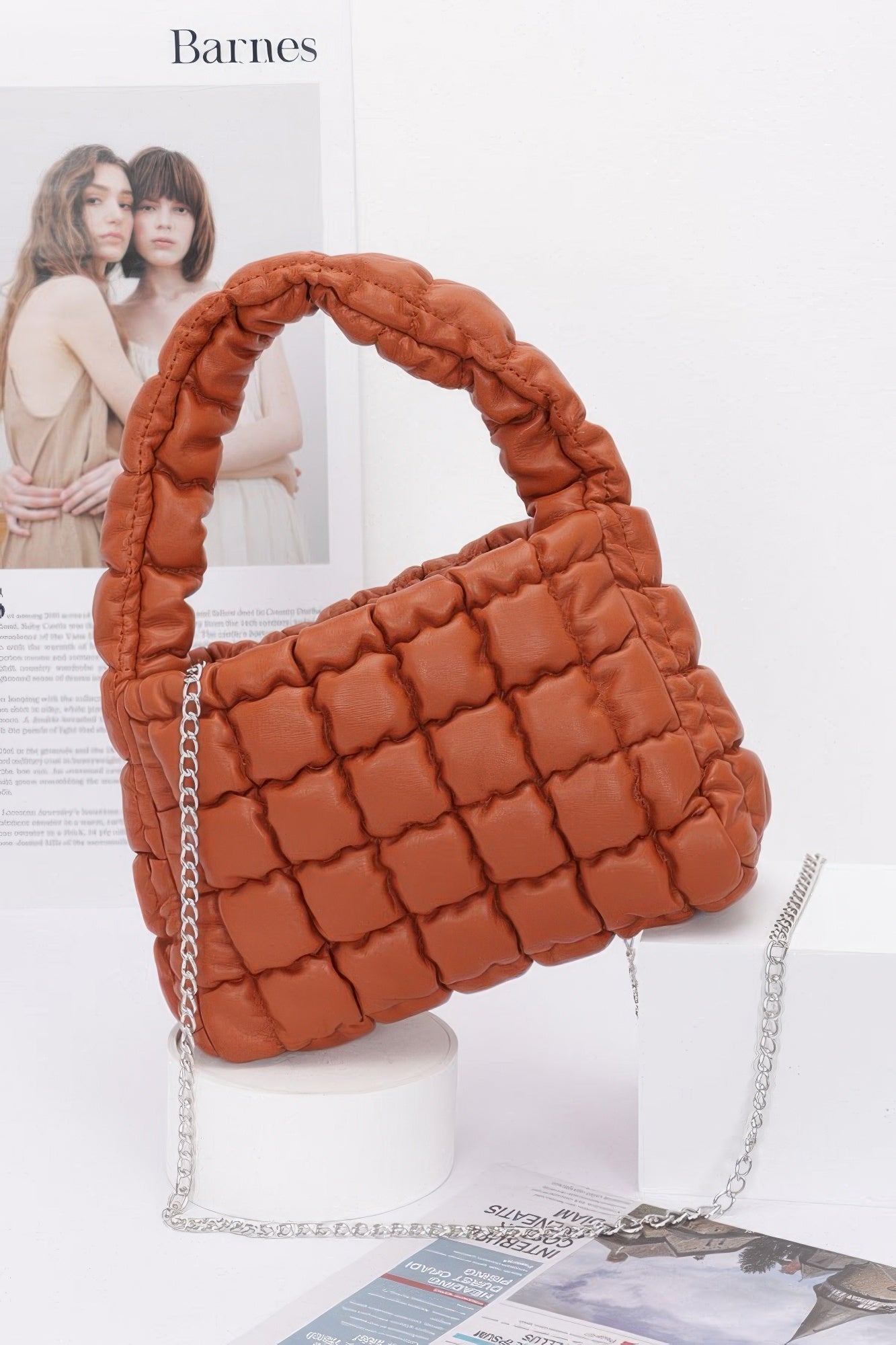 

Сумка с простеганной искусственной кожей и мягкой ручкой FASHNZFAB, коричневый