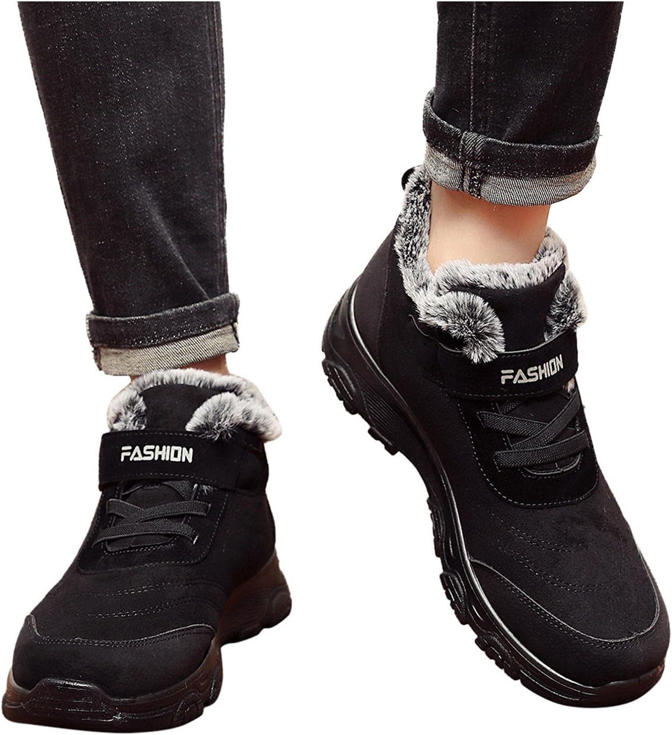 

Пушистые кроссовки для ходьбы и бега, зимние снежные ботинки Hbeylia, черный