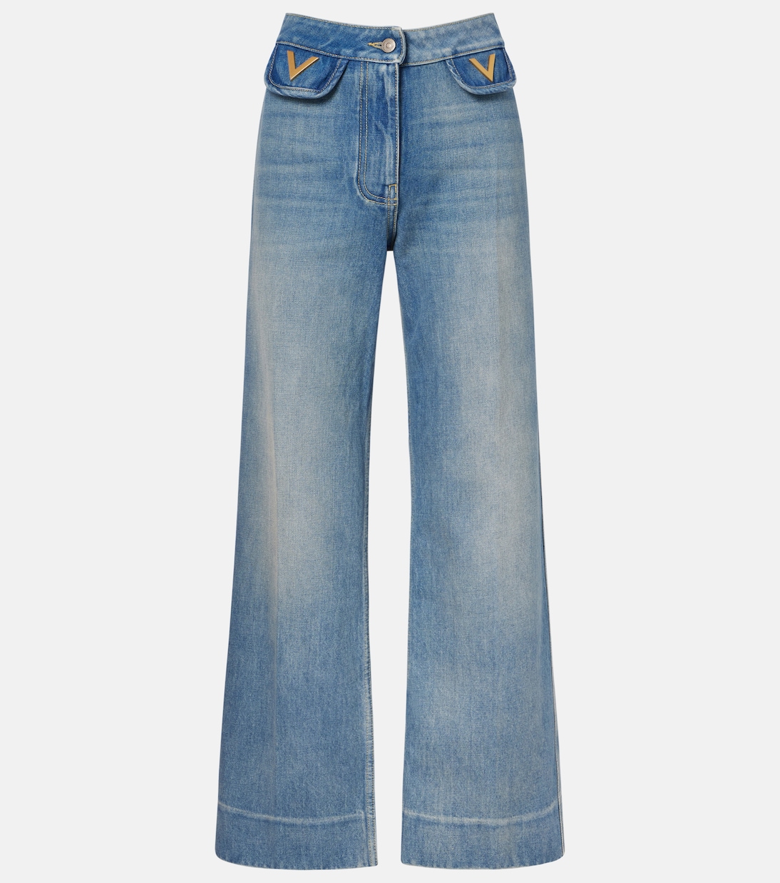 

Джинсы VGold со средней посадкой и широкими штанинами Valentino, Medium Blue Denim
