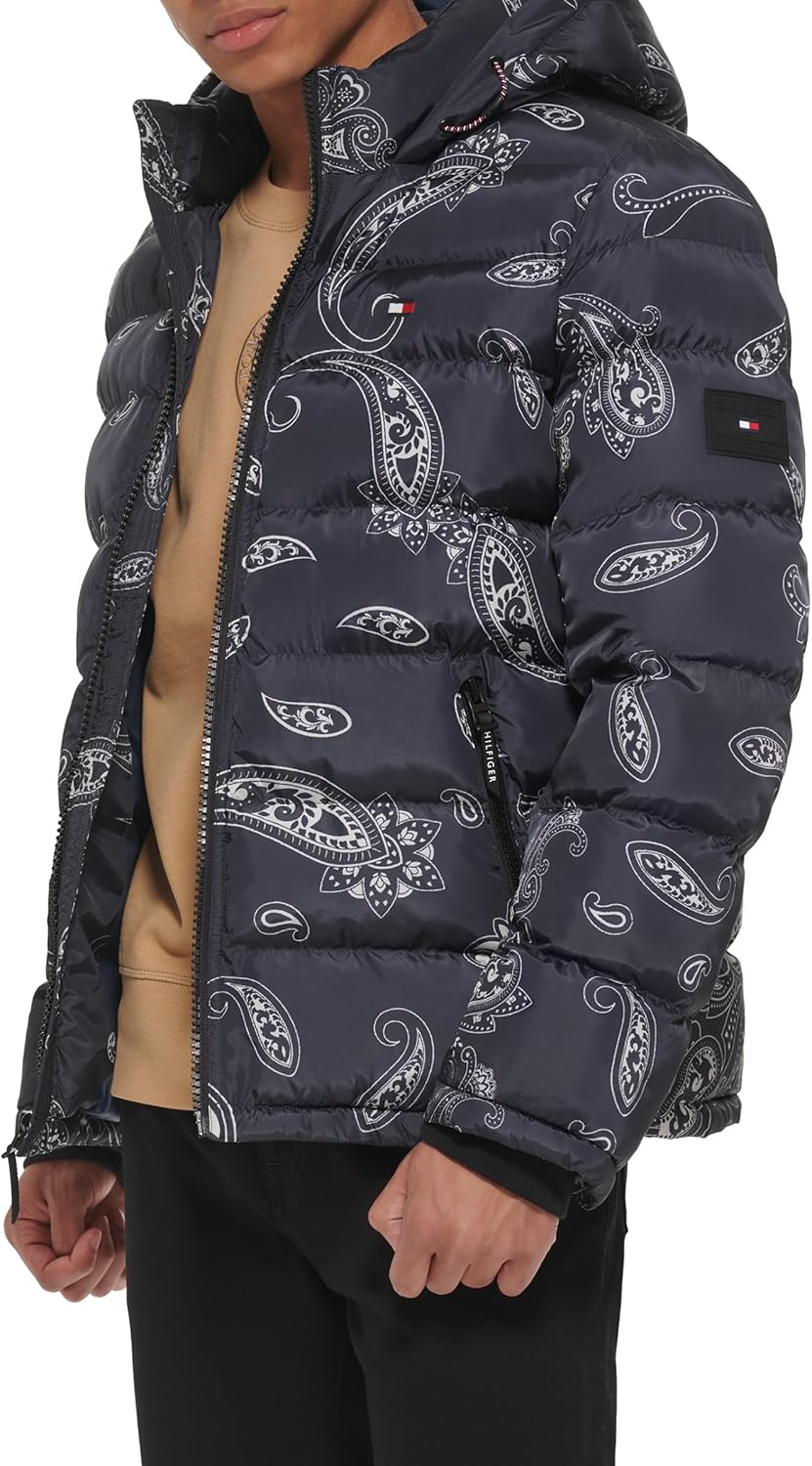 Мужская стеганая куртка с капюшоном Tommy Hilfiger (стандартная и для больших и высоких), Black/White Paisley — фото 3