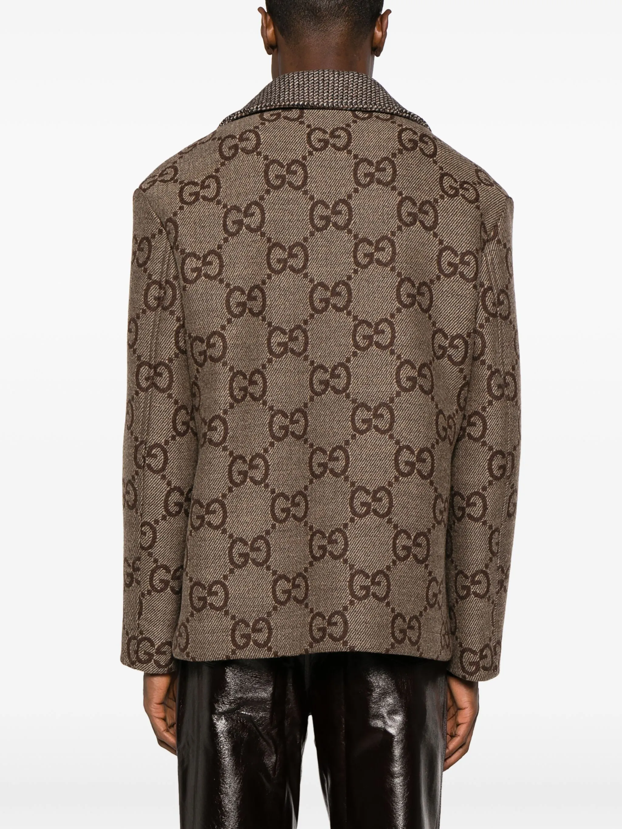 Жаккардовый пиджак с узором Maxi GG Gucci, коричневый — фото 4