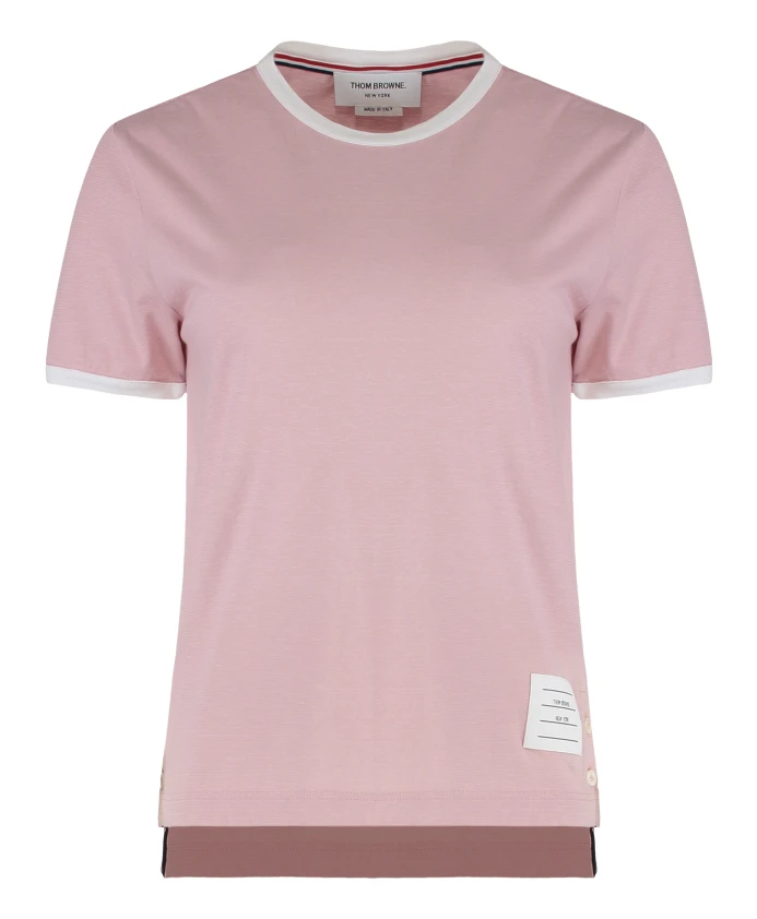 

Хлопковая футболка с трехцветным рисунком. Thom Browne, розовый