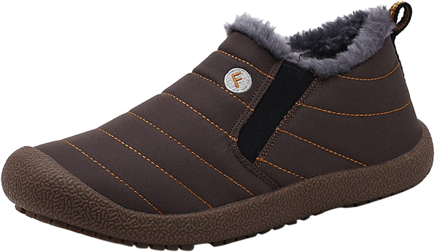 

Зимние ботинки выше щиколотки с мехом, флисом и льняной подкладкой, водонепроницаемые, уличные, на резиновой подошве, слипоны для женщин и мужчин Generic, коричневый