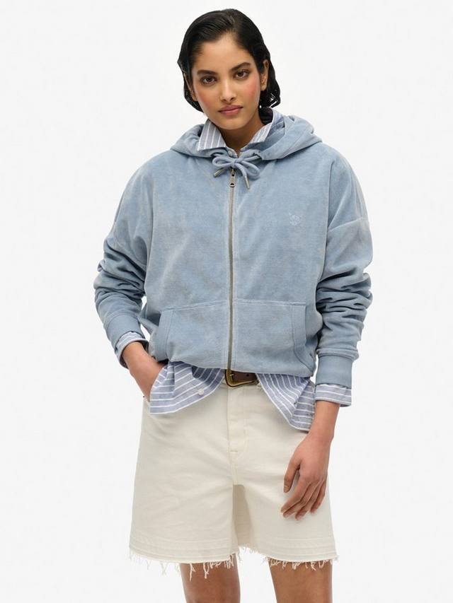 

Велюровая толстовка на молнии Superdry, цвет Tidal Blue