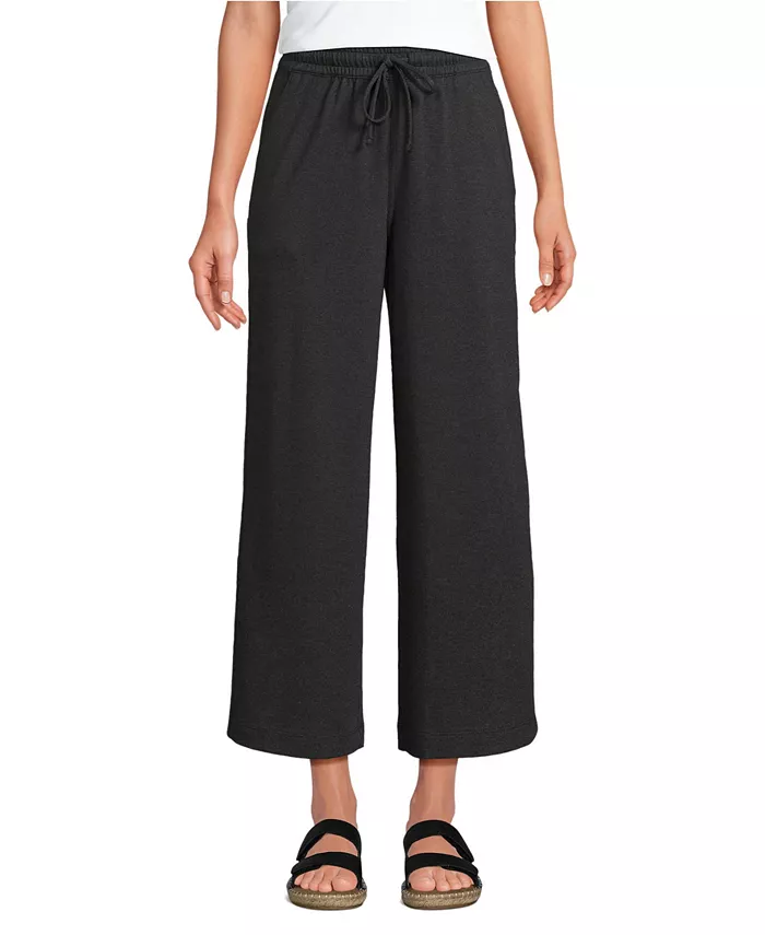 

Женские спортивные трикотажные укороченные брюки с широкими штанинами и эластичным поясом Lands' End, черный