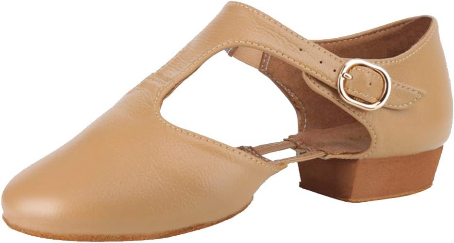 

Кожаные джазовые туфли с разделенной подошвой, танцевальные туфли, туфли для практики джаза и современного танца, модель WX-LG59 Hroyl, бежевый