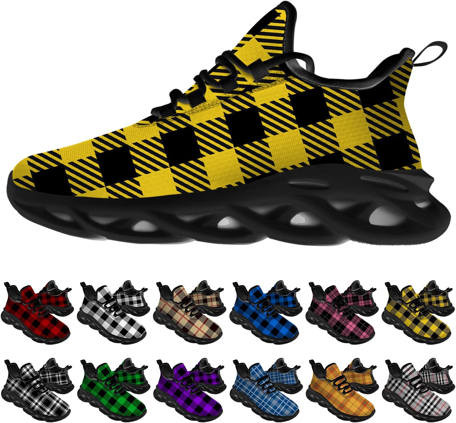 

Кроссовки Ciadoon Plaid для мужчин и женщин, обувь для бега по дороге, спортивная обувь для ходьбы, тенниса, кроссовки для занятий спортом, подарки для мальчиков и девочек, желтый