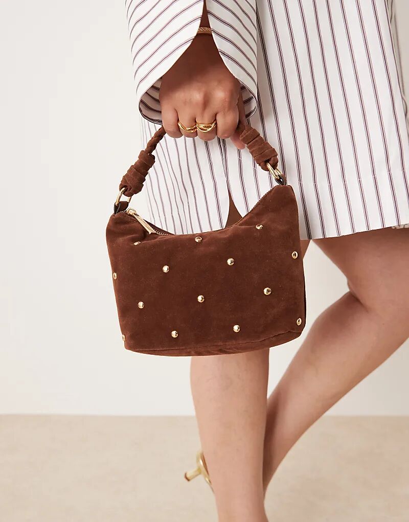 

Сумка Accessorize из искусственной замши с заклепками коричневого цвета