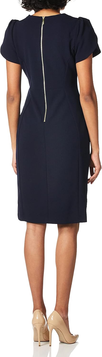 Женское мини-платье Calvin Klein Tulip с короткими рукавами из крепа Scuba, Indigo — фото 3