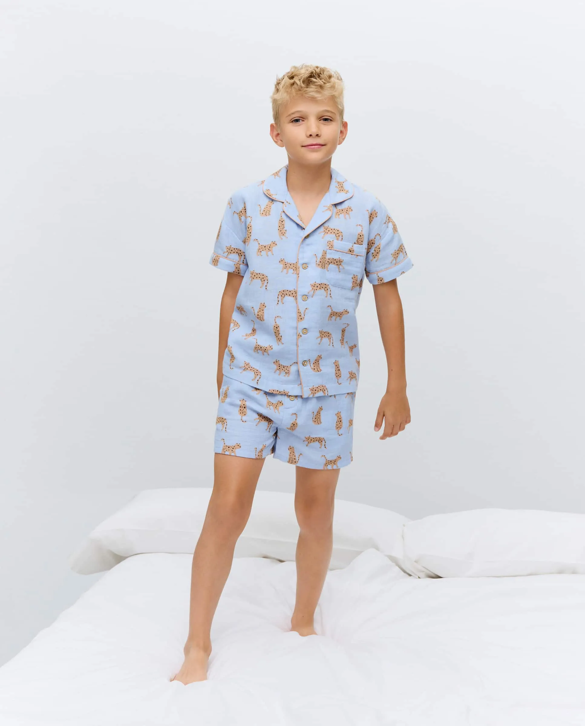 

Детская короткая пижама из газовой ткани с застежкой на пуговицы Cotton Juice, синий