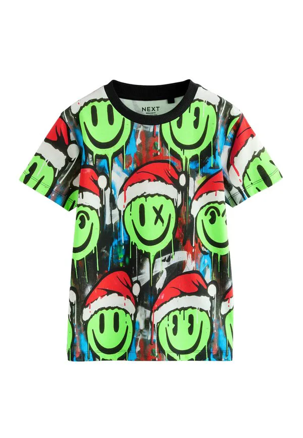 Футболка с коротким рукавом и рождественским принтом, стандартного кроя. Next, Multi Graffiti Smile