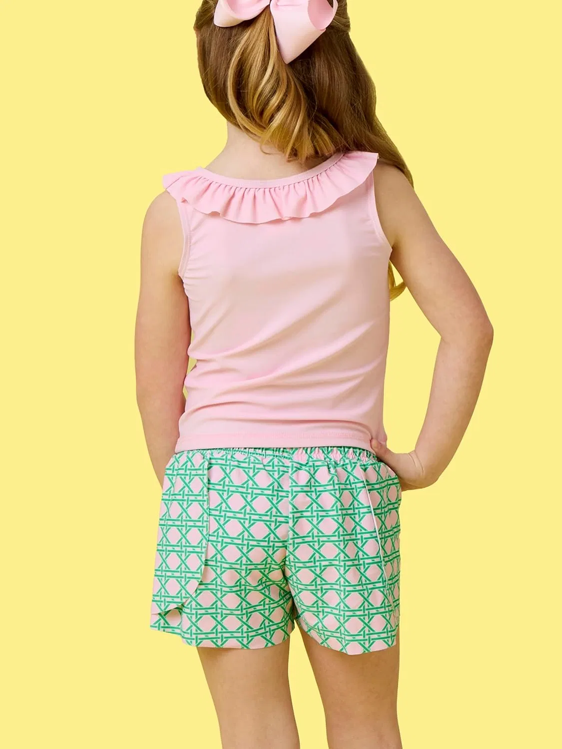 Шорты для девочек активные RuffleButts, цвет Pink Coastal Cane — фото 2