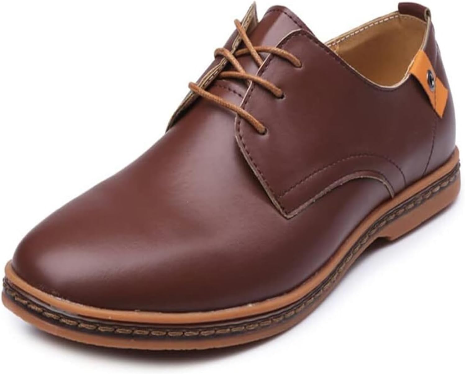 

Мужские удобные кожаные повседневные туфли оксфорды с круглым носком и шнуровкой для работы, бизнеса и прогулок на открытом воздухе Generic, коричневый