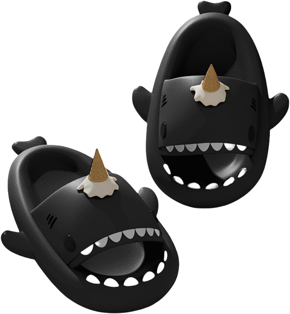 

Шлепанцы с мороженым и акулой, противоскользящие домашние тапочки и пляжная обувь, милые мультяшные шлепанцы с облачной акулой для женщин и мужчин Generic, черный