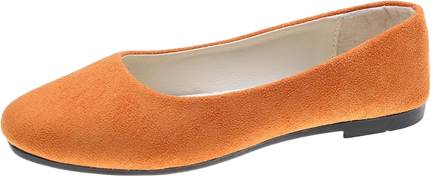 

Женские балетки с квадратным носком, повседневные легкие ходовые туфли, удобные офисные туфли на каждый день, балетки-слипоны, плоские нарядные замшевые лоферы нюдового цвета Movnebyro, оранжевый