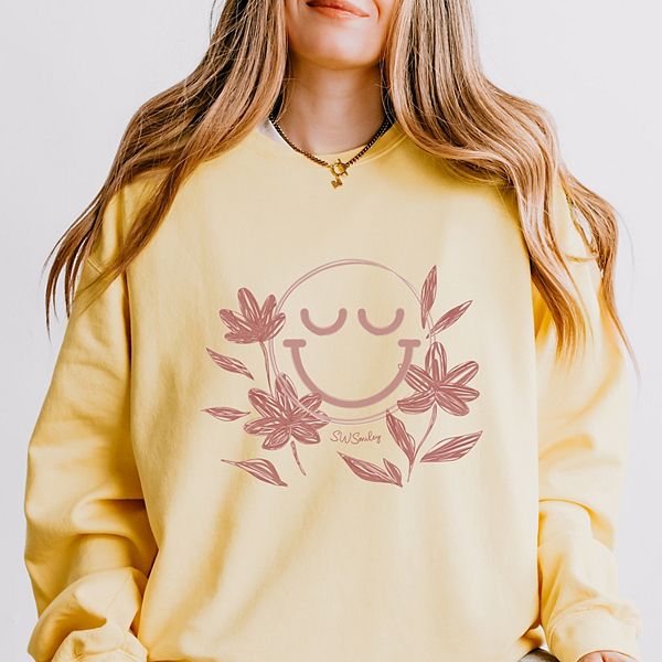 

SWSmiley розовые цветы контур - женский легкий свитшот garment dyed Simply Sage Market, Butter