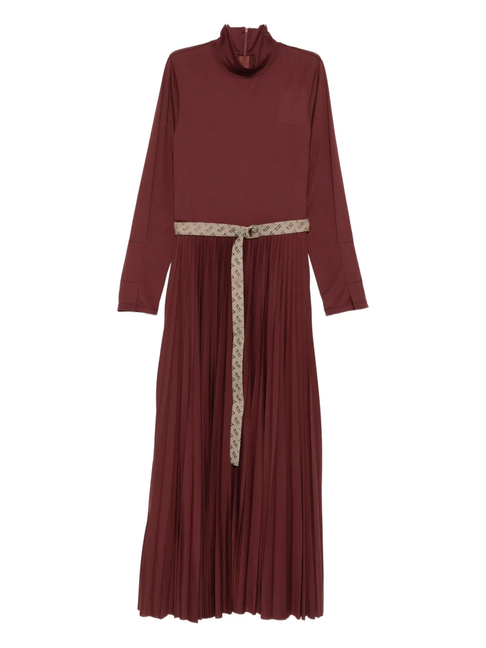 

Платье с плиссировкой и высоким воротом Herno, красный