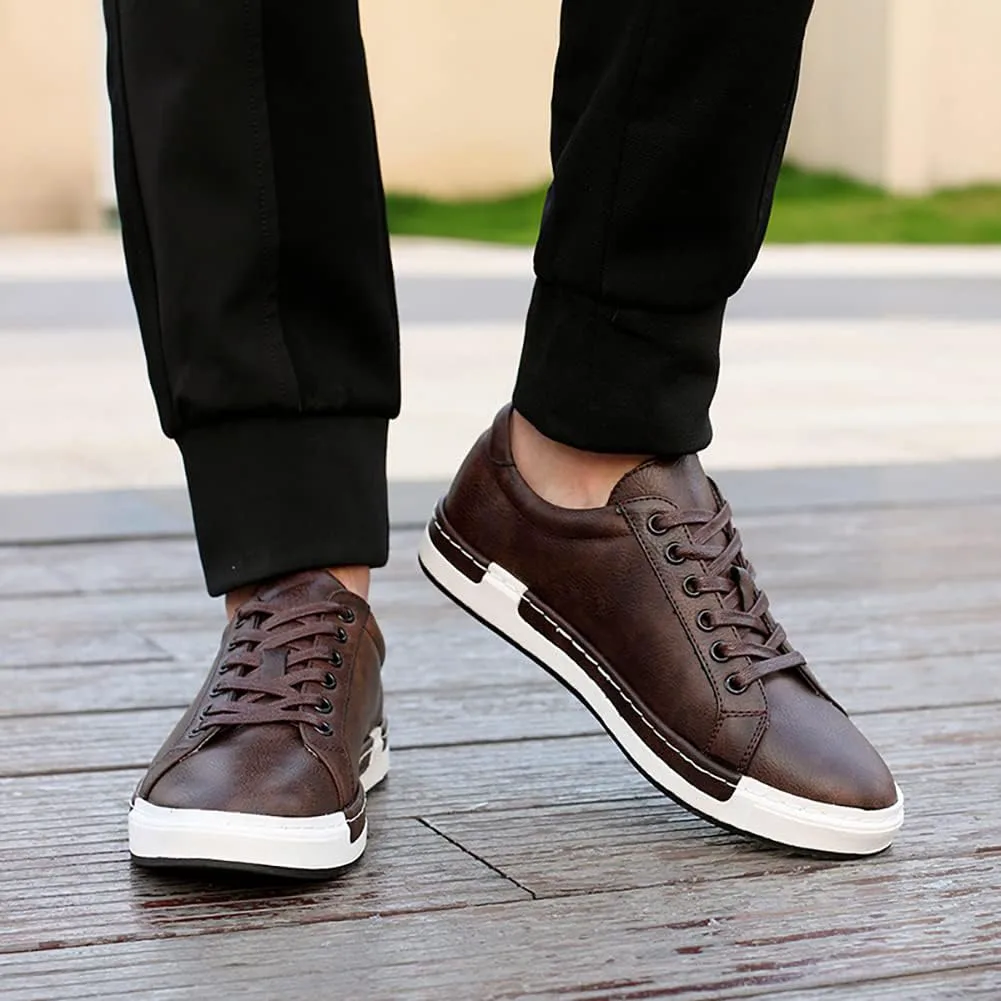 Мужские кожаные повседневные туфли на шнуровке Oxfords, модные, нескользящие, удобные кеды для бизнеса Asifn, коричневый — фото 4