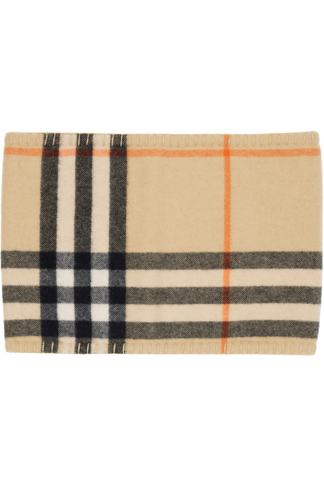 

Burberry Бежевый клетчатый кашемировый шарф-снуд