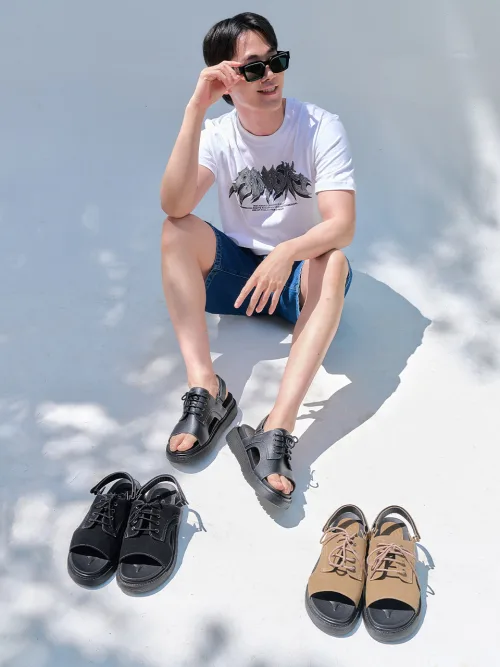 Мужские сандалии SHOEHI Oliver на шнуровке с липучкой чёрные — фото 3