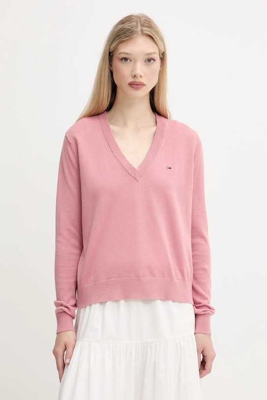 

Хлопковый свитер Tommy Jeans, розовый