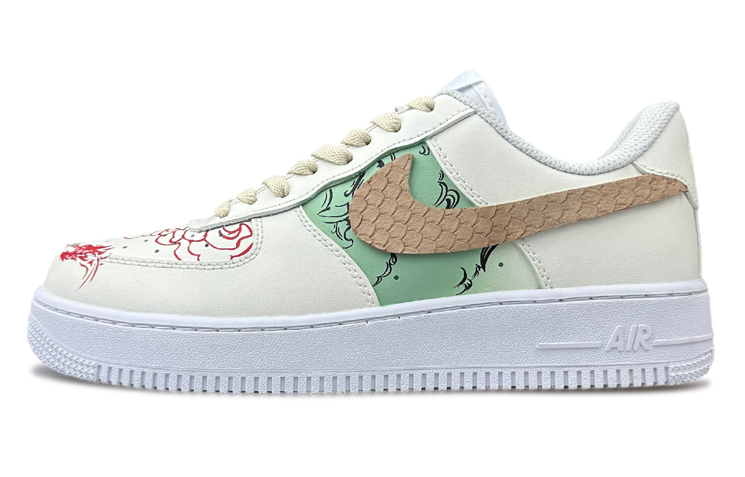 

Кроссовки Nike Air Force 1 Skateboarding Shoes Women's Low-top Beige/green/red, цвет Off White