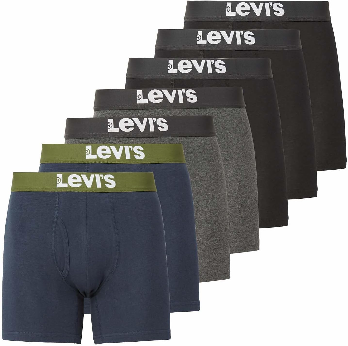 

Мужское нижнее белье Levi's, 7 пар трусов-боксеров для мужчин, хлопок, стрейч, Black, Navy, Charcoal
