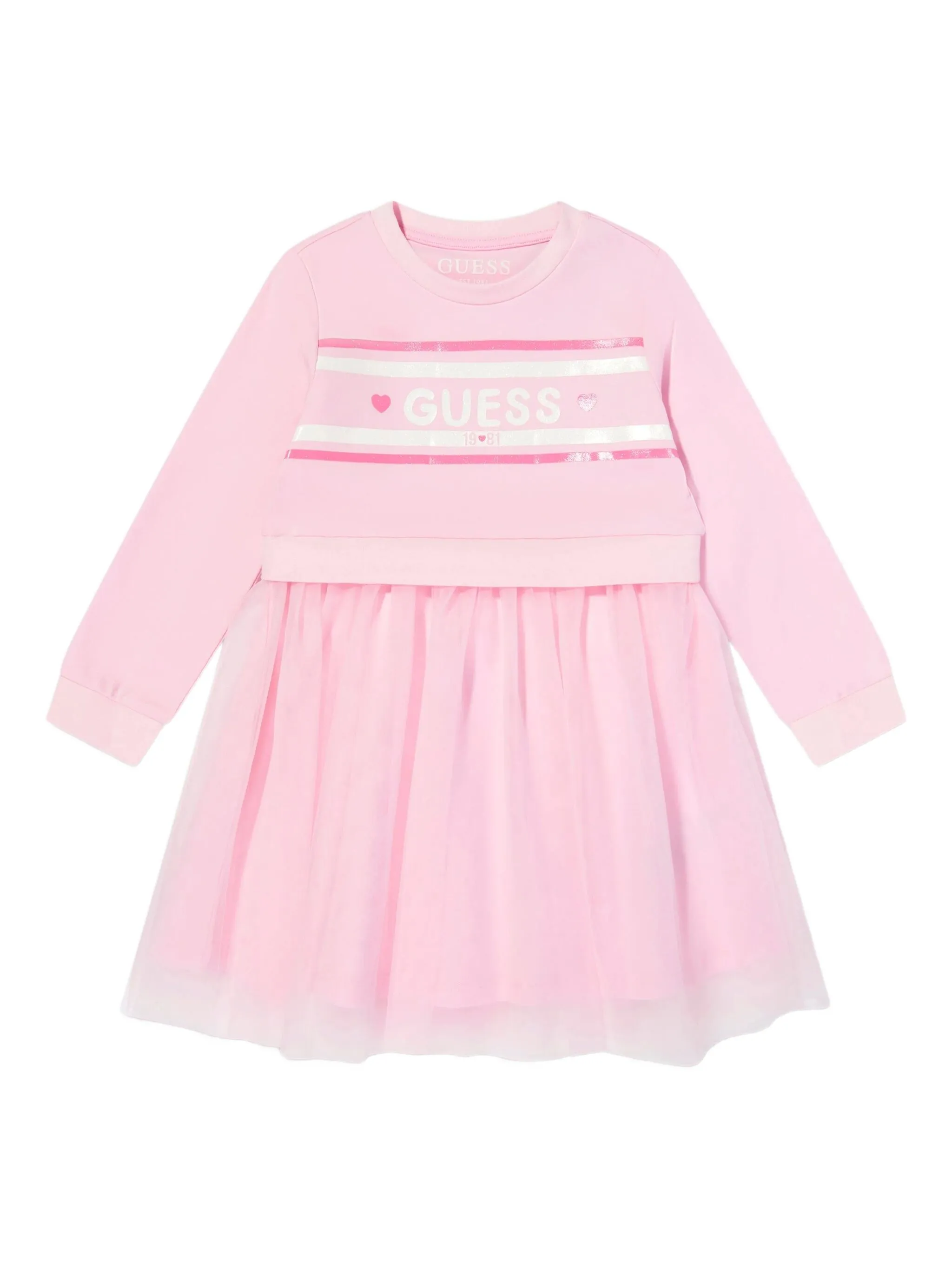 

Платье-толстовка со вставкой из тюля Guess Kids, розовый