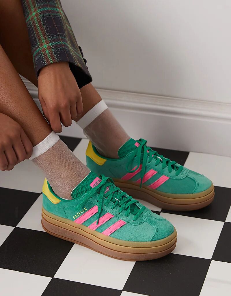Кроссовки Gazelle Bold на платформе зеленого и розового цвета adidas Originals