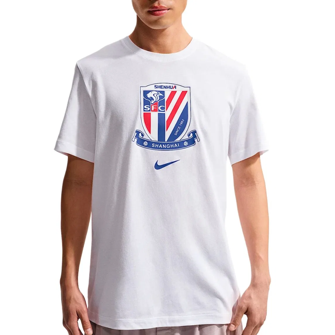 Футболка мужская White/Sports Royal Blue, круглая горловина, средняя посадка Nike