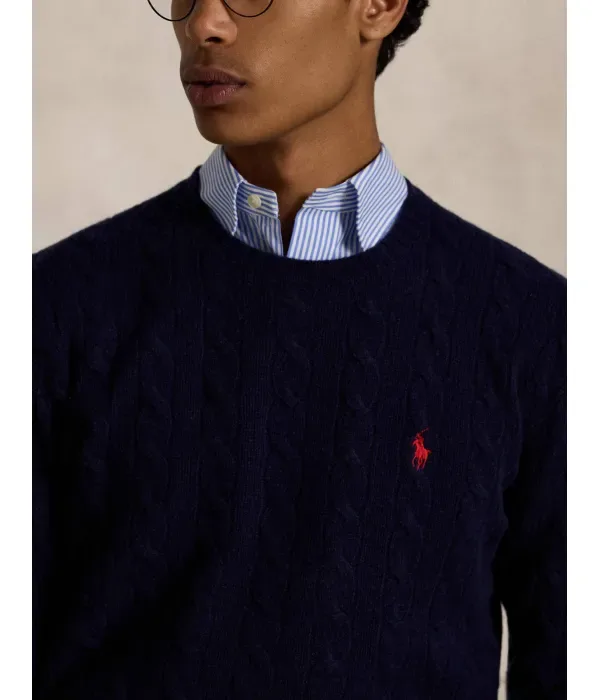 Шерстяной свитер slim fit Polo Ralph Lauren, темно-синий — фото 4
